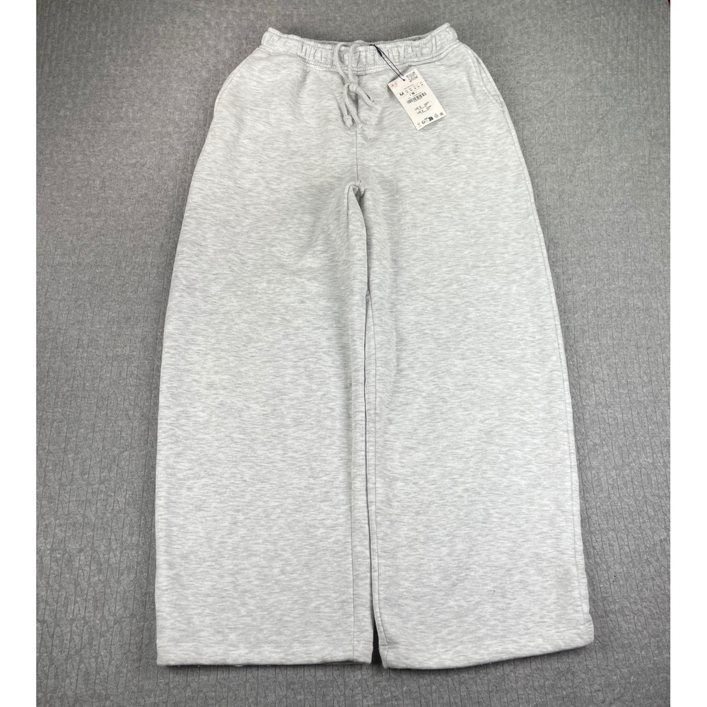 New Zara Baggy Wide Leg Sweatpants Women Medium Gray Elastic Waist Drawstring